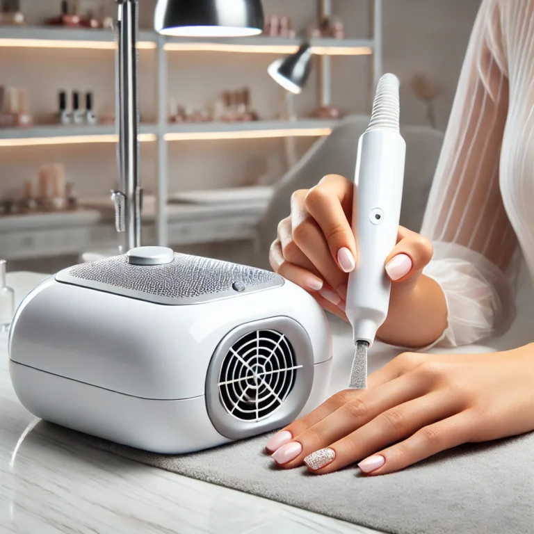 Aspirateur pour ongles en action sur une station de manucure propre